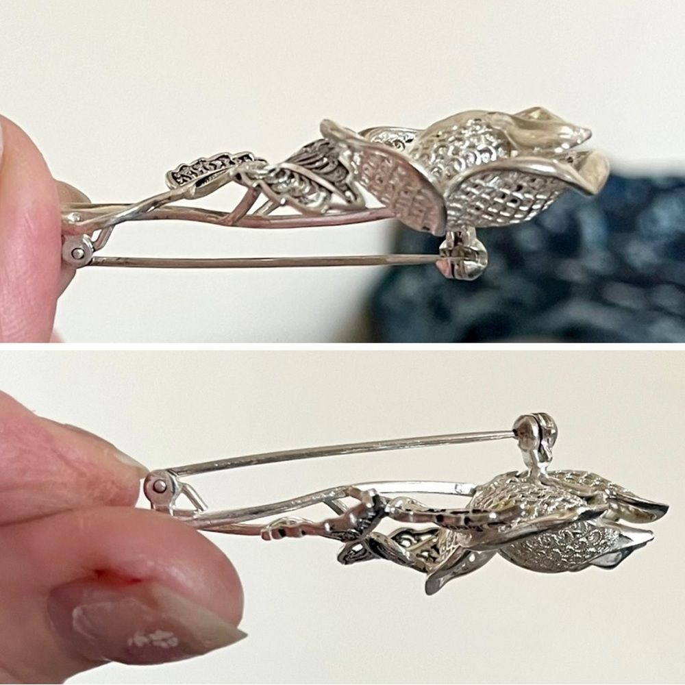 Vintage sterling rose brooch - Picture 7 of 11